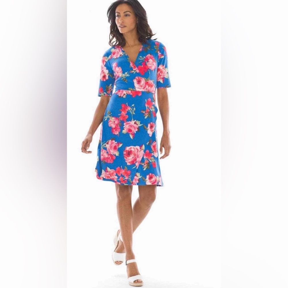 Soma Blue & Pink Floral V-Neck Dress Size L
